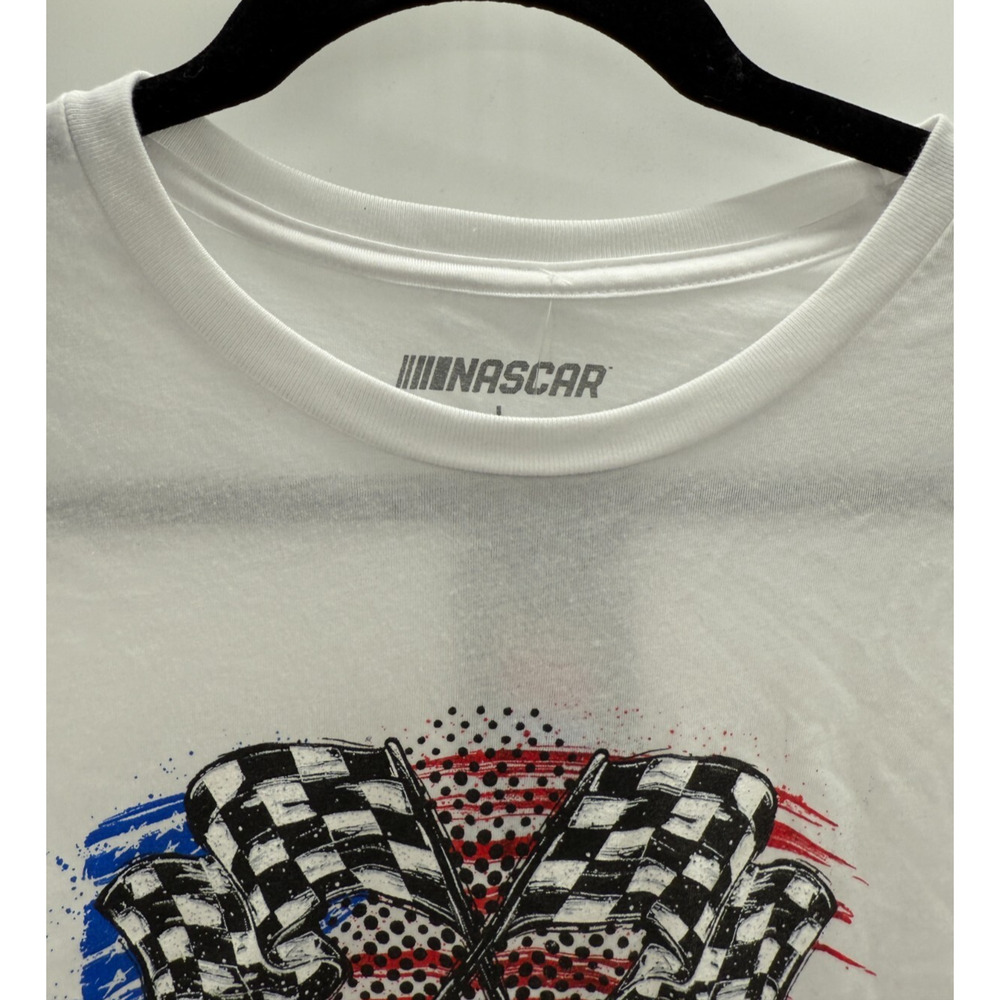 Nascar T Shirt White Checkered Flags Womens Size Large Short Sleeve New - Picture 3 of 7